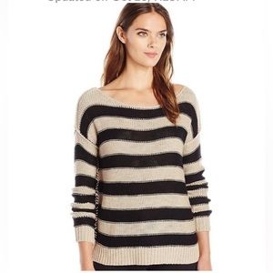 Michael Stars Tan and Black Striped Sweater- M- 100% Cotton